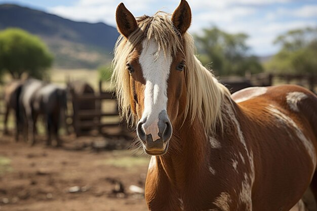 Ein Pferd auf einer Ranch