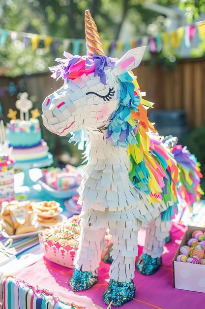 Foto ein pferd aus papier mit einem regenbogenfarbenen schwanz