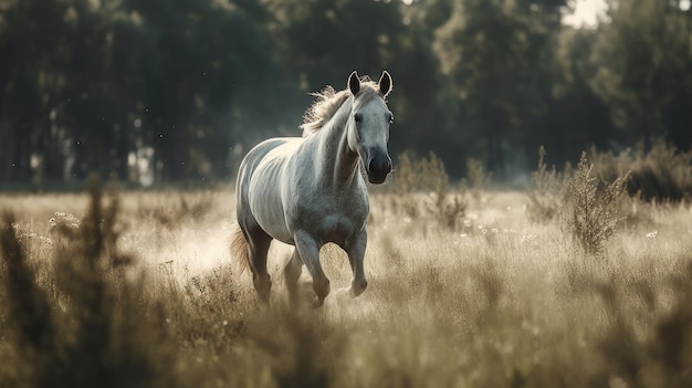 ein Pferd, das frei in einer Wiese läuft