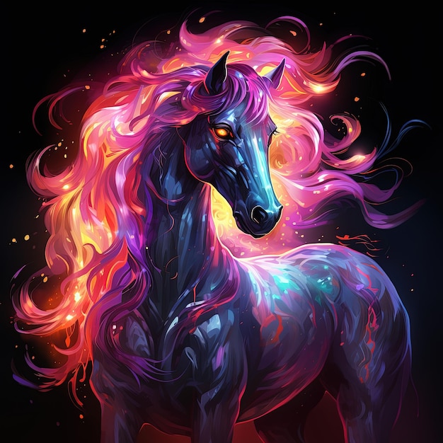 Ein Pferd, das lila mit leuchtenden Farben gefärbt ist