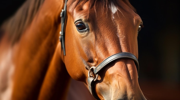 ein Pferd mit einem Zaumzeug im Gesicht