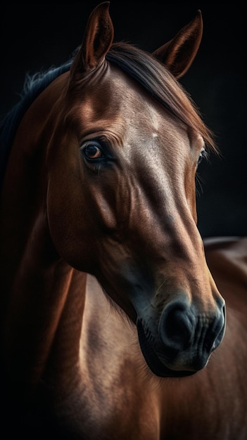 Ein Pferd mit schwarzem Hintergrund