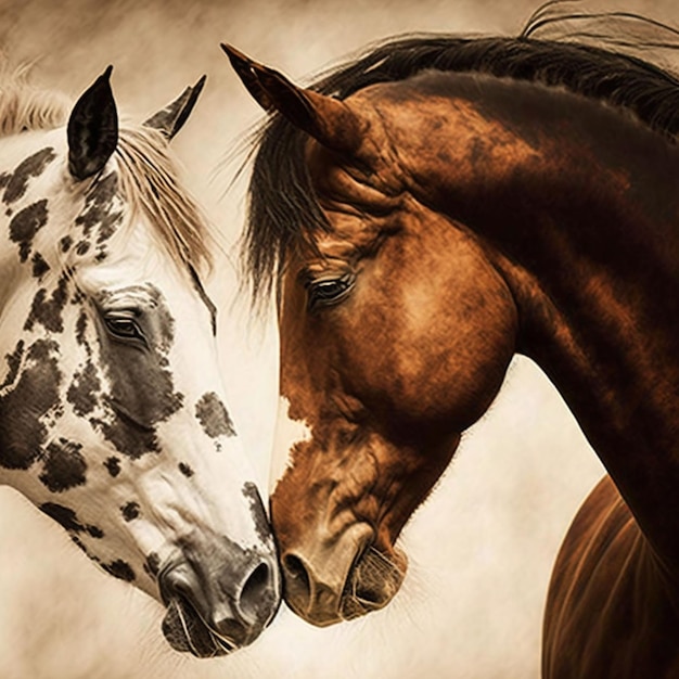 Ein Pferd und ein Pferd schauen sich an.