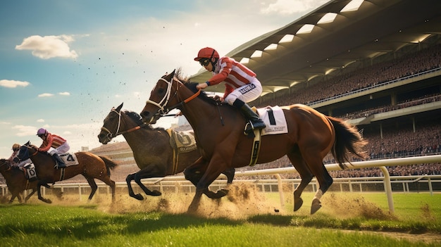 Ein Pferderennen mit Jockeys auf dem Rücken