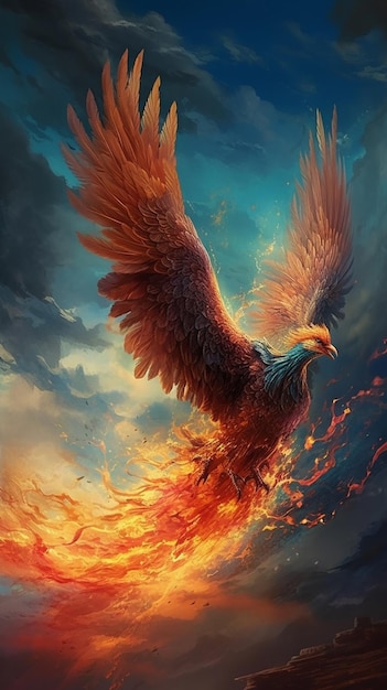 Ein Phönixvogel, der in Flammen fliegt.