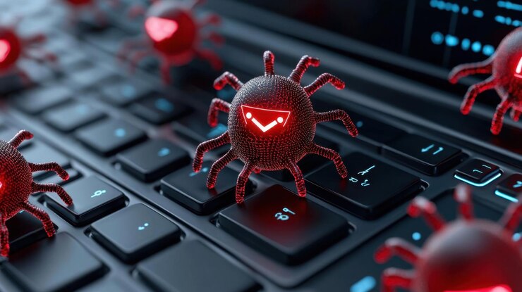 Foto ein photostock von computerbildschirmen mit warnmalware-benachrichtigungen, die die cybersicherheit zeigen