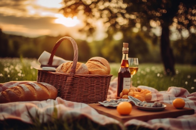 ein Picknickkorb mit Brot-Eiern