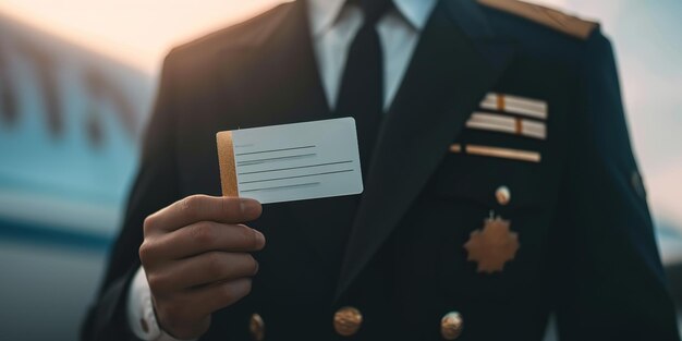 Foto ein pilot in uniform und eine pilotenlizenz