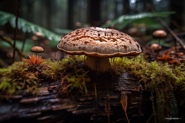 Ein Pilz im Wald mit dem Wort Pilz darauf