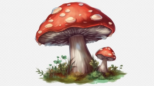 Ein Pilz mit roter Kappe und weißem Hintergrund