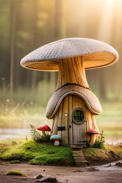 Ein Pilzhaus im Wald, generative KI