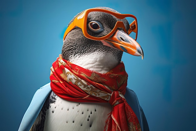 ein Pinguin, der einen Schal mit einem Schal um den Hals trägt