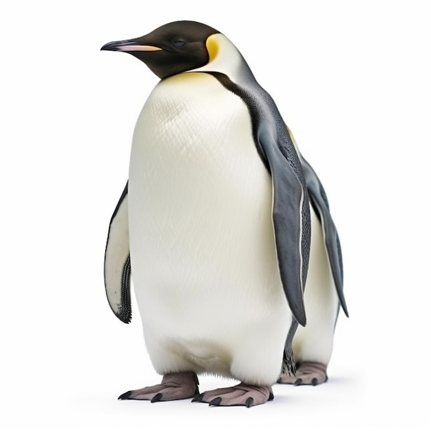 Ein Pinguin mit weißem Hintergrund und schwarzen Federn.