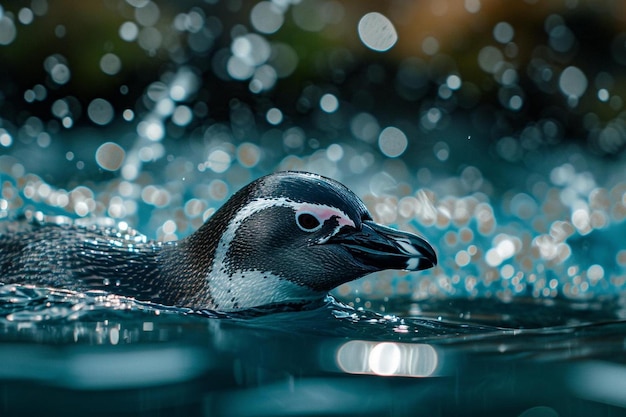 ein Pinguin schwimmt in einem Gewässer