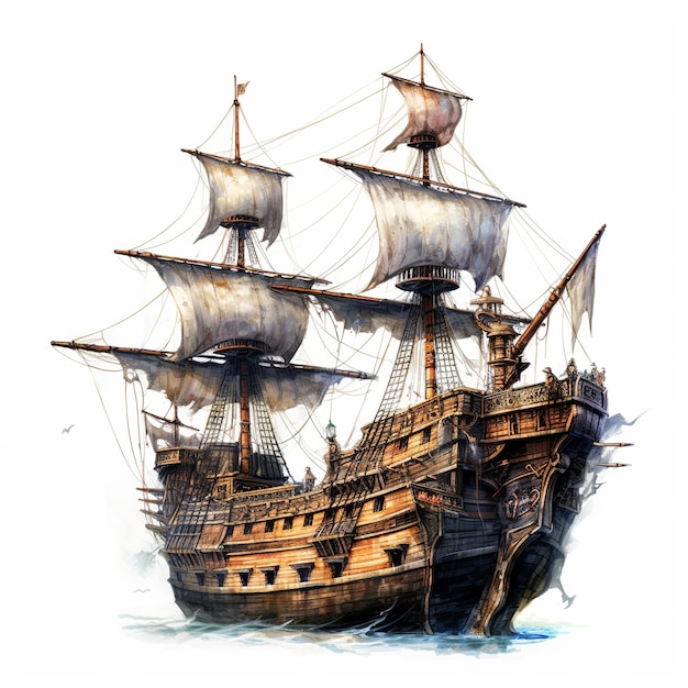 Ein Piratenschiff isoliert auf weißem Hintergrund Generative ai