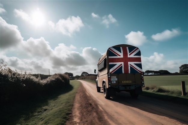 Ein PKW-Transporter mit der Nationalflagge des Vereinigten Königreichs. KI-generierte Inhalte