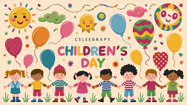 ein Plakat des Kindertages mit einem glücklichen Geburtstag darauf