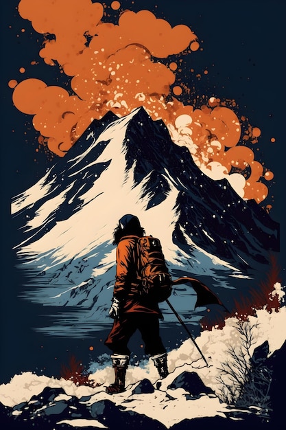 Ein Plakat für den Film Der Berg ist mit Schnee bedeckt.