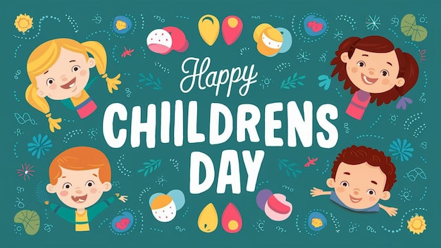 ein Plakat für den Kindertag hat einen glücklichen Kindertag geschrieben