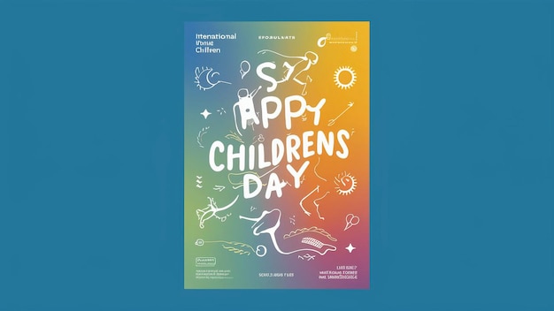 ein Plakat für den Kindertag wird auf blauem Hintergrund angezeigt