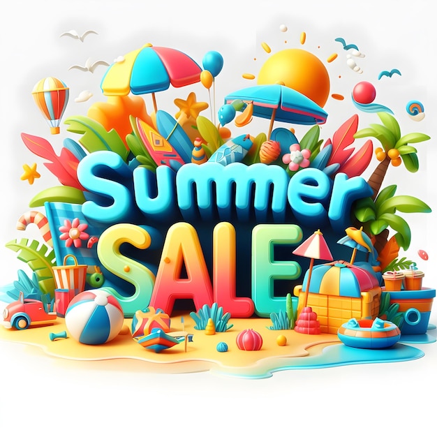 ein Plakat für den Sommerverkauf mit einer Strandszene und einer Strandzene