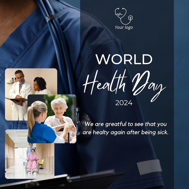 ein Plakat für den Weltgesundheitstag mit einem blauen Plakat