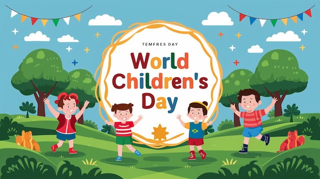 ein Plakat für den Weltkindertag mit einem Kreis des Kindertages