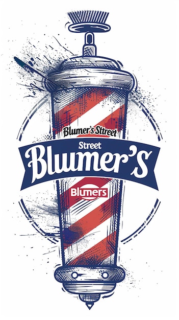 ein Plakat für ein blau-weiß gestreiftes Friseurgeschäft