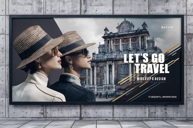 Foto ein plakat für ein paar mit hüten, die sagen, dass wir reisen können