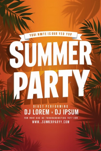 ein Plakat für eine Sommerfeier mit Palmen und einer Palme