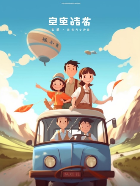 ein Plakat für einen Film namens „Eine Familie“ mit einem Heißluftballon im Hintergrund.