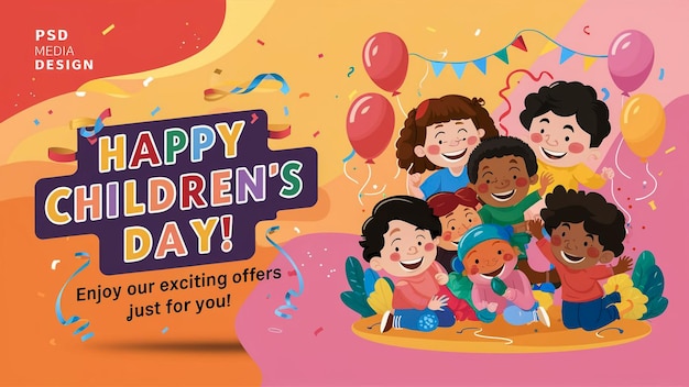 ein Plakat für einen glücklichen Kindertag mit einem glücklichen Geburtstag