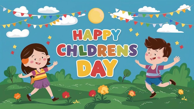 ein Plakat für einen glücklichen Kindertag mit einem glücklichen Kinderdag
