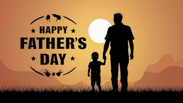 ein Plakat für einen Vater und seinen Sohn mit einem Sonnenuntergang und einer Silhouette eines Vaters und seines Sohnes