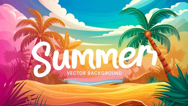 ein Plakat für Sommer mit Palmen und einer Strandszene