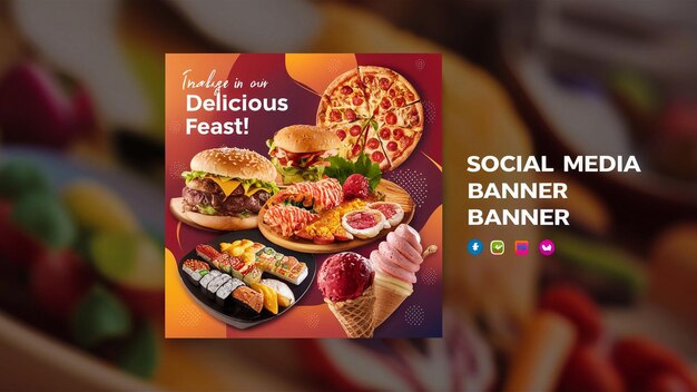 Foto ein plakat für soziale speisen mit einem bild von speisen darauf