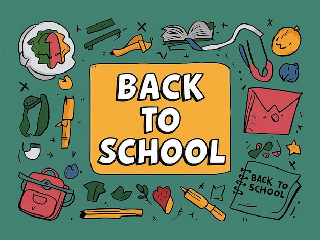 ein Plakat mit dem Satz "Zurück zur Schule mit gelbem Hintergrund"
