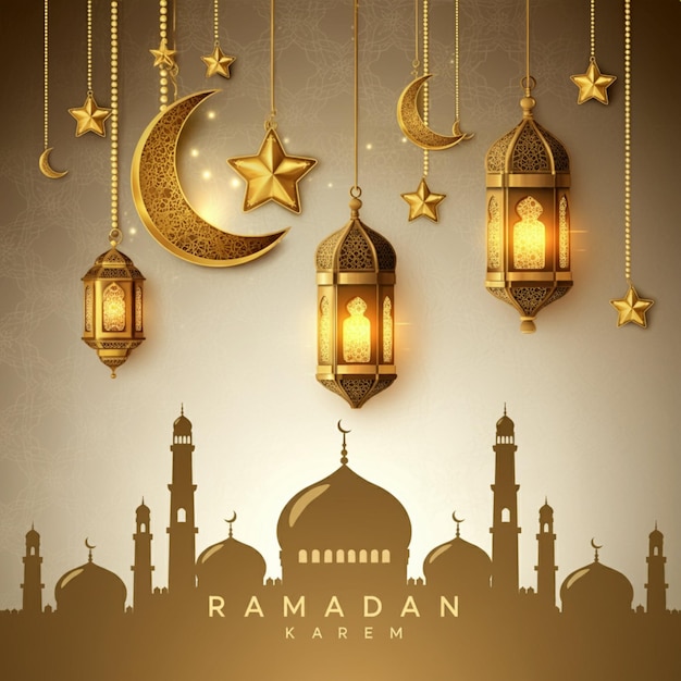 ein Plakat mit einem Bild einer Moschee und des Mondes