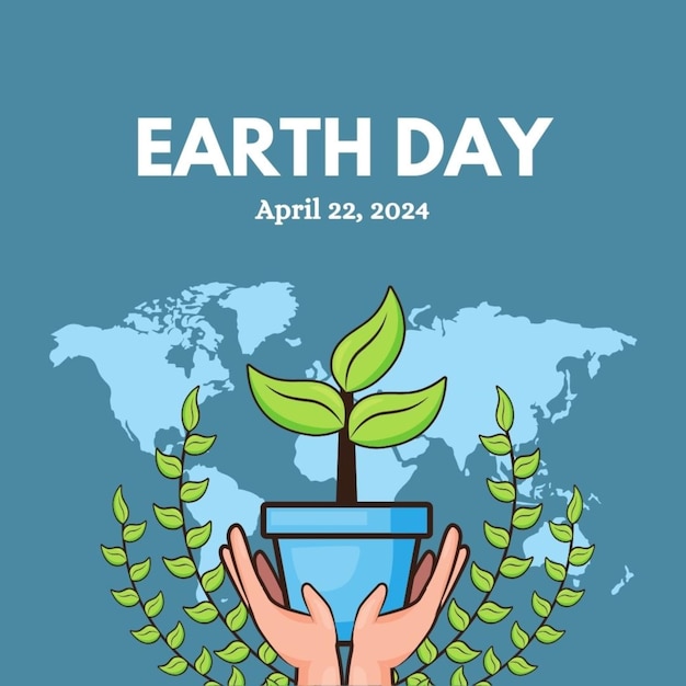 ein Plakat mit einer Pflanze in den Händen und den Worten Earth Day in der Unterseite