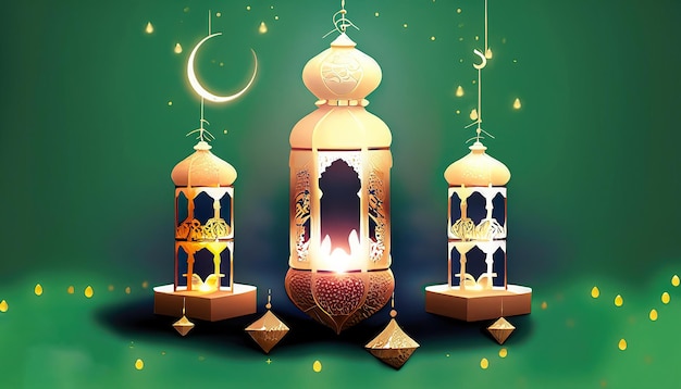 Ein Plakat zum Lichterfest mit einer Laterne und den Worten Ramadan.