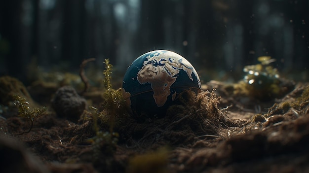 Ein Planet Erde im Wald mit dem Wort Afrika darauf