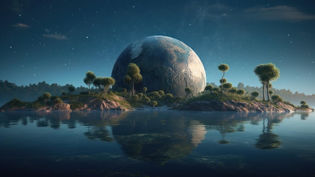 Ein Planet mit Bäumen auf dem Wasser