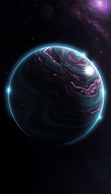 Ein Planet mit blauem und violettem Hintergrund