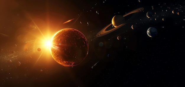 ein Planet mit der Sonne im Hintergrund