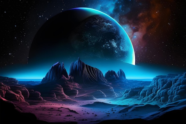 Foto ein planet mit einem blauen planeten im hintergrund