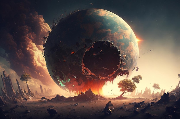 Foto ein planet mit einer explosion darauf
