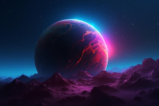 Ein Planet mit rosa und blauem Hintergrund