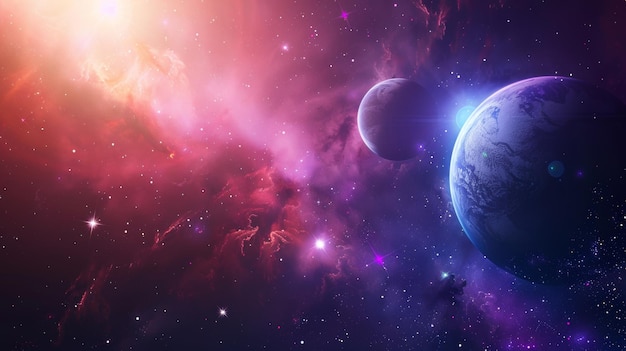 ein Planeten- und Sternensystem im Weltraum mit Sternen und Galaxien