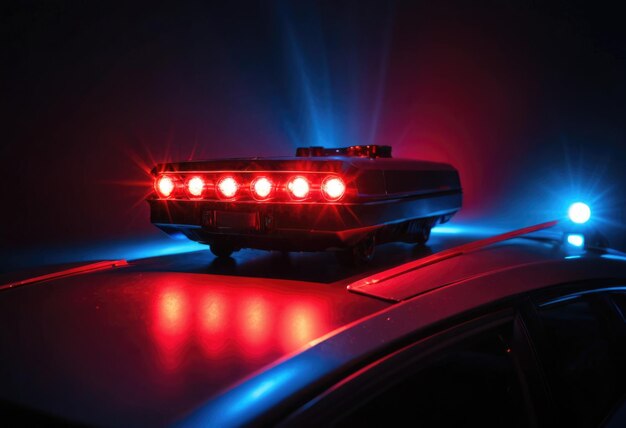 Foto ein polizeifahrzeug mit stroboskoplicht emittiert eine blinkende rolle rotfarbener beleuchtung auf dem auto
