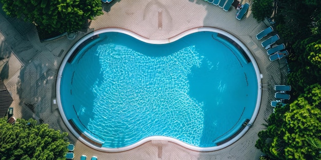 Foto ein pool mit blauem wasser und grünen bäumen im hintergrund